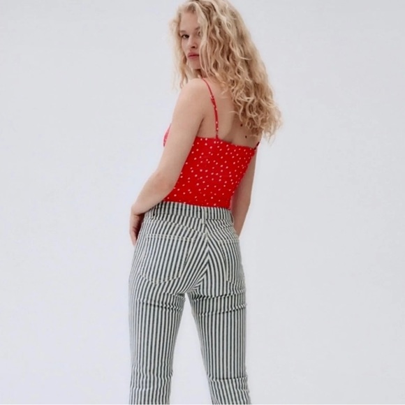 NWT Zara Red Satin Effect Bodysuit White Star Print Sz M Celebrate Patriotic - Picture 9 of 12